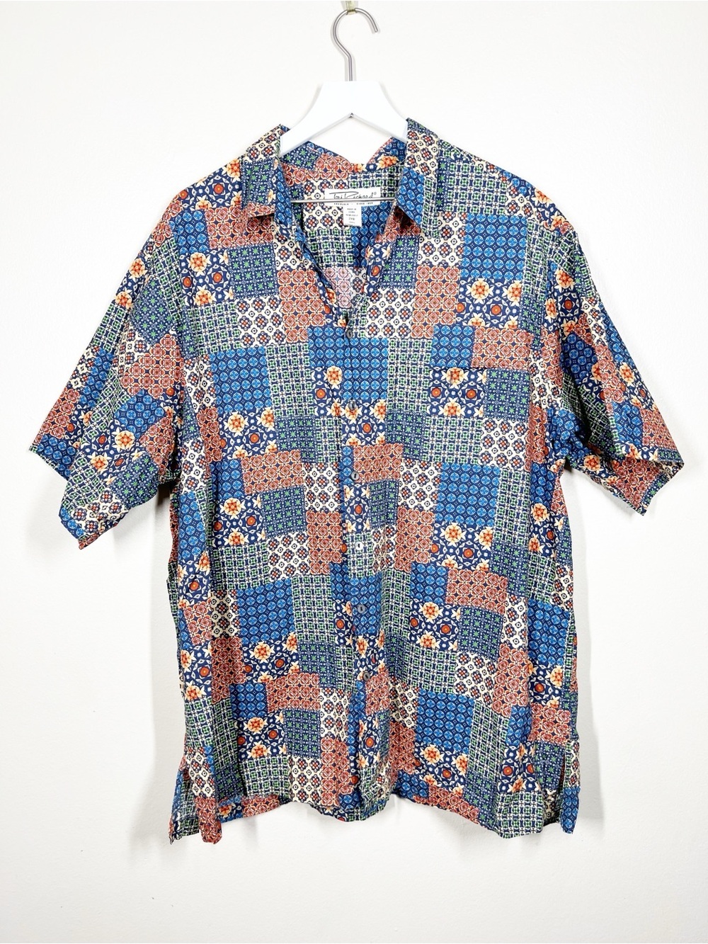 Tori Richard Mens Patchwork Print Short Sleeve Button Up Cotton Shirt Size 2XB